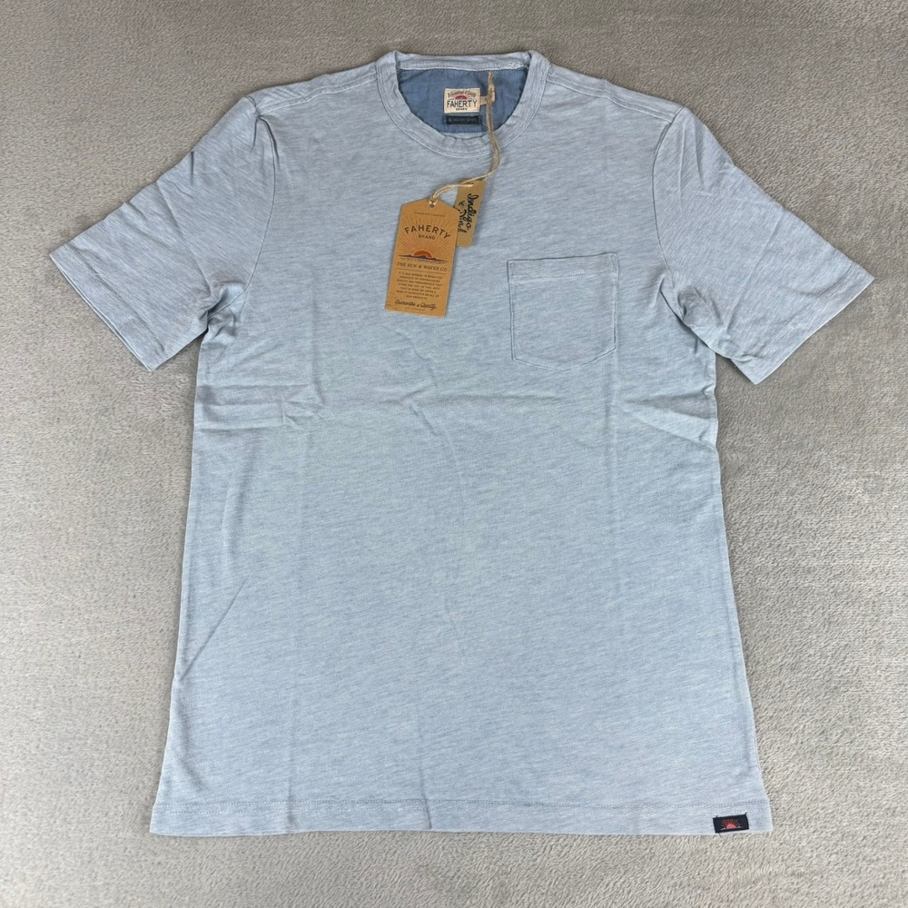 Faherty Pocket Tee T-Shirt Mens Small Indigo Blue Stretch Cotton $88 New NWT